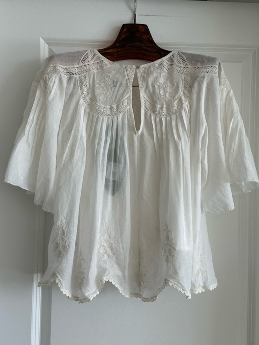 Farm Rio Off-White Embroidered Short Sleeve Blouse - Picture 7 of 7